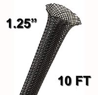 Electriduct 1.25" Black PET Expandable Braided Sleeving Cable Mesh Flexible Wire Sleeve - 10 Feet