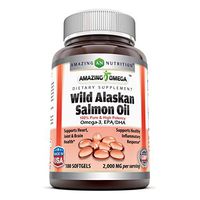 Amazing Omega Wild Alaskan Salmon Oil - 2000 mg of Salmon Oil Per Serving, 180 Softgels (Non-GMO) - Supports Heart, Joint & Brain Health and Promotes Healthy inflammatory Response (180 Softgels)