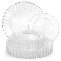 Perfect Settings 50 Piece (25 Sets) China Wedding Clear Plastic Plates (25 x 10 Inch Dinner / 25 x 7.5 Inch Salad) Disposable Dinnerware Set Heavy Duty Combo Party Plates (Clear Flared Edge)