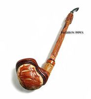 New Churchwarden Wooden Pipe"Ship" Decorated with Leather. Tobacco Pipe, Handcrafted Smoking Pipe of Pear Wood 13'', Designed for Pipe Smokers