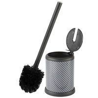 Bath Bliss Toilet Bowl Brush and Holder with Self Closing Lid, Space Saver, Deep Cleaning, Finger Print Proof Finish, Hygienic, Carbon Black