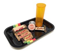 Bundle - 8 Items - Rolling Paper Depot Rolling Tray(Rasta Racer), Rolling Paper Depot 42mm Grinder, Raw 1 1/4 Papers, 79mm Roller, Tips, Hemp Wick and Storage Container