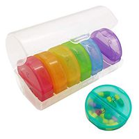 HRX Package Portable Round Pill Box AM PM, Weekly Travel Pill Case Organizer Twice A Day, Purse Pocket Vitamin Holder for Fish Oil Supplement