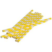 Dozen Yellow Striped Vintage Style Nostalgic Sturdy Paper Drinking Straws - 7.5"