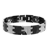 Double Accent 13MM Tungsten Carbide Mens Bracelet Two Tone Bar Link Magnetic Bracelet (Size 9, 8.5 Inches), 8.5