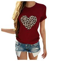 Women's Short Sleeve Tee Shirt Valentine's Day Casual Heart Print Blouse Round Neck Daily Tops T-Shirt White L