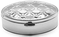 Silver Lattice Pattern Oval Pocket Purse Portable Travel Pill Box & Medicine Organizer (2 Compartments)