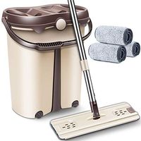 Floor Mop Cleaning Bucket 360° Spin Head Microfiber Pads Stainless Handle Reusable Heavy Duty Washable Hand Push Handle Mops