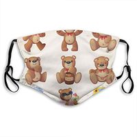Fashion Comfortable Windproof mask,Cute Happy Toy Teddy Bears with Funny Different Faces Nostalgic Kids Design,Printed Facial Decorations for Unisex S