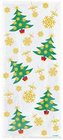 20 Cellophane Party Bags - Golden Christmas Trees (Xmas) by Partyrama