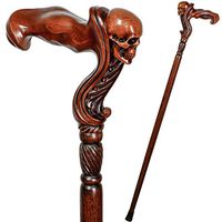 GC-Artis Wooden Walking Cane with Skull Head Ergonomic Palm Grip Handle 36” Wood Carved Walking Stick for Men Women Brown
