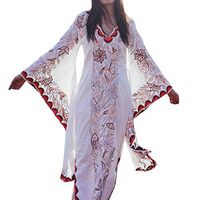 Women Vintage Print Bohemian Dress, Franterd V-Neck Trumpet Sleeveless Long Sleeve Bohemian Dress