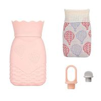 Microwave Heating Hot Water Bottle for winter-320ml Portable sililcone hot Water Bag Hand Warmer with Knit Cover for Pain Relief(Short, Pink)