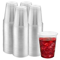 Clear Plastic Cups with by Green Direct - 9 oz. Disposable Party Cups for Cold Drinks - Bubble Boba - Iced Coffee - Tea - Smoothie Pack of 100