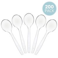 Plasticpro Disposable Clear Plastic Soup Spoons Heavyweight Utensils Pack of 200 Count