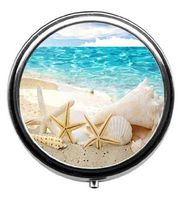 Qien BaiSei Beautiful Beach Seascape Pattern Pill Box/Pill Case-Round Pill Box/Case- Three-Compartment Pill Box/Pill Case