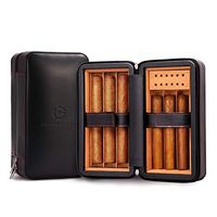 HANNICOOK Cigar Humidor Case, Cedar Wood Lined Travel Cigar Humidor Box with Humidifier and Removable Cedar Tray