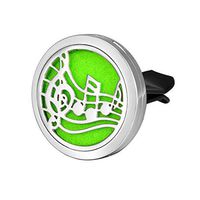 HOUSWEETY Car Air Freshener Aromatherapy Essential Oil Diffuser - Music Note Stainless Steel Locket,11 Refill Pads (Style 1-30mm)