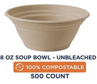100% Compostable Bowls by World Centric, Made from Unbleached Plant Fiber, Soup Bowls, 8 oz (Pack of 500)