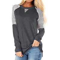 Meikosks Women's Stripe Long Sleeve T Shirt Color Block Blouses Classic Fit Tops Casual Pullover Gray