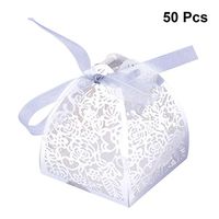 50PCS Hollow Die-Cut Favor Boxes Wedding Candy Boxes Wedding Gift Boxes (Silvery White)