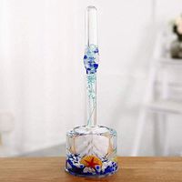 GJJ Toilet Brush with Base-European Toilet Brush Set-Acrylic Bathtub Toilet Cleaning Bath Brush,Blue Flat Beads,A