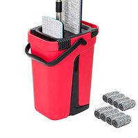 Vivian Yang Mop and Bucket Set, Floor Cleaning System, with 2 Chamber System - Convenient Wringer Mechanism, Keeps Your Hands Clean, with 8 Microfibre Pads for All Floor Cleaning,Red