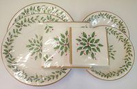 Lenox Holiday Holly Disposable Paper Plates & Napkins Bundle Serves 16,Total Pieces 72 - Dinner Plates, Dessert Plates, Dinner Napkins & Dessert Napkins