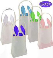 YISMEET Easter Bunny Basket 5PACK Cute Bunny Easter Bag Rabbit Ears Design Tote Fluffy Bags Hunting Candy Egg Carrier Baskets for Easter Color Eggs, Kids, Women, Girls, Gift, Party, Treat