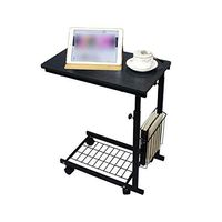 Height Adjustable Sofa Side Table, Movable Snack Desk Laptop Tablet Tray, Computer Desk with Smooth & Lockable Casters, Home and Hospital Beds (Color : Black)