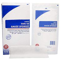 AMZ Type VII Gauze Sponges 8" x 4". Pack of 50 12-ply Gauze Dressings for Wound Cleaning, prepping, debriding, Packing. Sterile, 100% Cotton, Latex-Free.