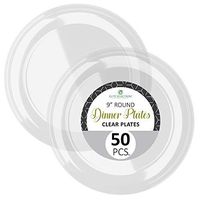 Disposable Clear Plastic Plates - 50 Pack Hard Round 9” Plate for Dinner, Salad, Dessert - Elegant Design for Wedding, Birthday, Party - by Elite Selection