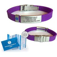 UltraBand Slim Medical Alert ID Bracelet. Custom Engraved. Free Shipping - Purple Sequin
