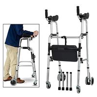 XIHAA Elderly People Standard Walker,Foldable Adjustable Walking Assist Equipped Wheels Equipped with Arm Rest Pad for The Limited Mobility with Disabled,FourWheels+Seats