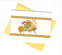 Autumn Days Set of 8 Glitter Accented Blank Notecards ~ Bird with Sunflowers and Wheat (4.25" x 5.5"; Gold Envelopes)
