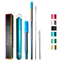 Reutica Collapsible Stainless Steel Straw Key Chain- Telescopic Metal Drinking | Reusable and Portable with Chain Carrying Case for 12-to-40 Oz Tumbler, Cup, Bottle, Coffee Mug (Blue-Multichrome)