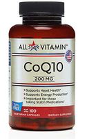 All-Star Vitamin, CoQ10 200 MG, 100 Vegetarian Capsules 10% Free, Heart Health, Soy Free, Recommended for Statin Users, Non-GMO, Gluten Free,