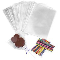 Cellophane Bags 300pcs, Beasea 4 x 6 Inches Treat Bags Cello Bags with 4 Mix Colors Twist Ties for Bakery Popcorn Cookies Candies Dessert