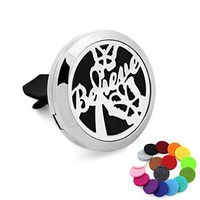Car Aromatherapy Essential Oil Diffuser Air Freshener Vent Clip, Believe Stainless Steel 30mm Locket, 17 Refill Pads
