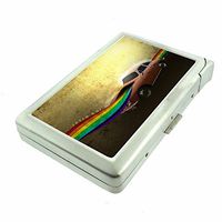 Cigarette Case with Built in Lighter Vintage Psychedelic Trippy S6 Smoking King Size Cigarettes Silver Metal Wallet 4" X 2.75" RFID Protection Weird Strange