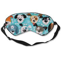 Puppy Dog Dogs Faces Allover Bones Paw Prints On Blue Sleep Mask Women & Men With Adjustable Straps Sleeping 8.26" X 3.54" Eye Masks Lightweight And Comfortable Night Cover For Kids Girls,Sleep Mask