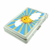Smiling Summer Sun Em1 Hip Silver Cigarette Case With Built In Lighter 4.75" X 2.75" Id Holder Metal Wallet RFID Protection
