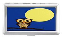 Owl at Night an Owl On Branch with Full Moon Design Unisex Stainless Steel Cigarette Holder Case Protection Credit Business Card Storage Box Pocket/Wallet