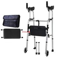 LBSX Two Button Folding Walker with Wheels, Adjustable Height and Detachable Legs for The Elderly Disabled Aluminum Alloy Double 7-Speed Adjustable，47cm×52cm×73cm
