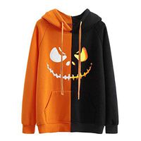 Women’s Autumn Winter Halloween Print Long Sleeve Sweatshirt Hoodies Casual Loose Pullover Tops with Pockets Orange