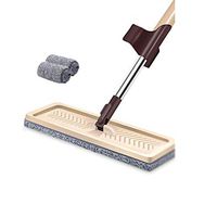 Household Microfiber Flat Mop, Multifunctional Cleaning Tool Can Be Rotated 360 Degrees, Including Two Replacement Cloths and Stainless Steel Handles (Color : Brown)
