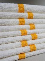Bar Mop Cleaning Towels (12 Pack, 16 x 19 Inch) - Cotton Terry (Absorbs lot of water), White with Orange Stripe. White Kitchen Towels, Restaurant Cleaning Towels, Shop Towels and Rags By OMNI LINENS