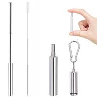 Portable Reusable Drinking Straws - Telescopic Stainless Steel Metal Straw with Aluminum Case & Cleaning Brush…