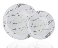 Trendables 60 Pack Disposable Dinnerware Combo - Marble Design Plastic Plates Set Includes: 30 10.25 in. Large Dinner Plates & 30 8" Salad/Dessert Plates - Premium Marble Like For Parties Weddings