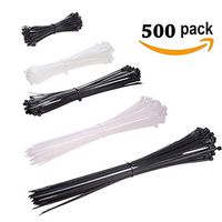 Zip Ties Heavy Duty Cable Ties 4+6+8+10+12 Inch Black & White 500pcs (Combo Pack) Self-Locking Nylon Plastic Ties